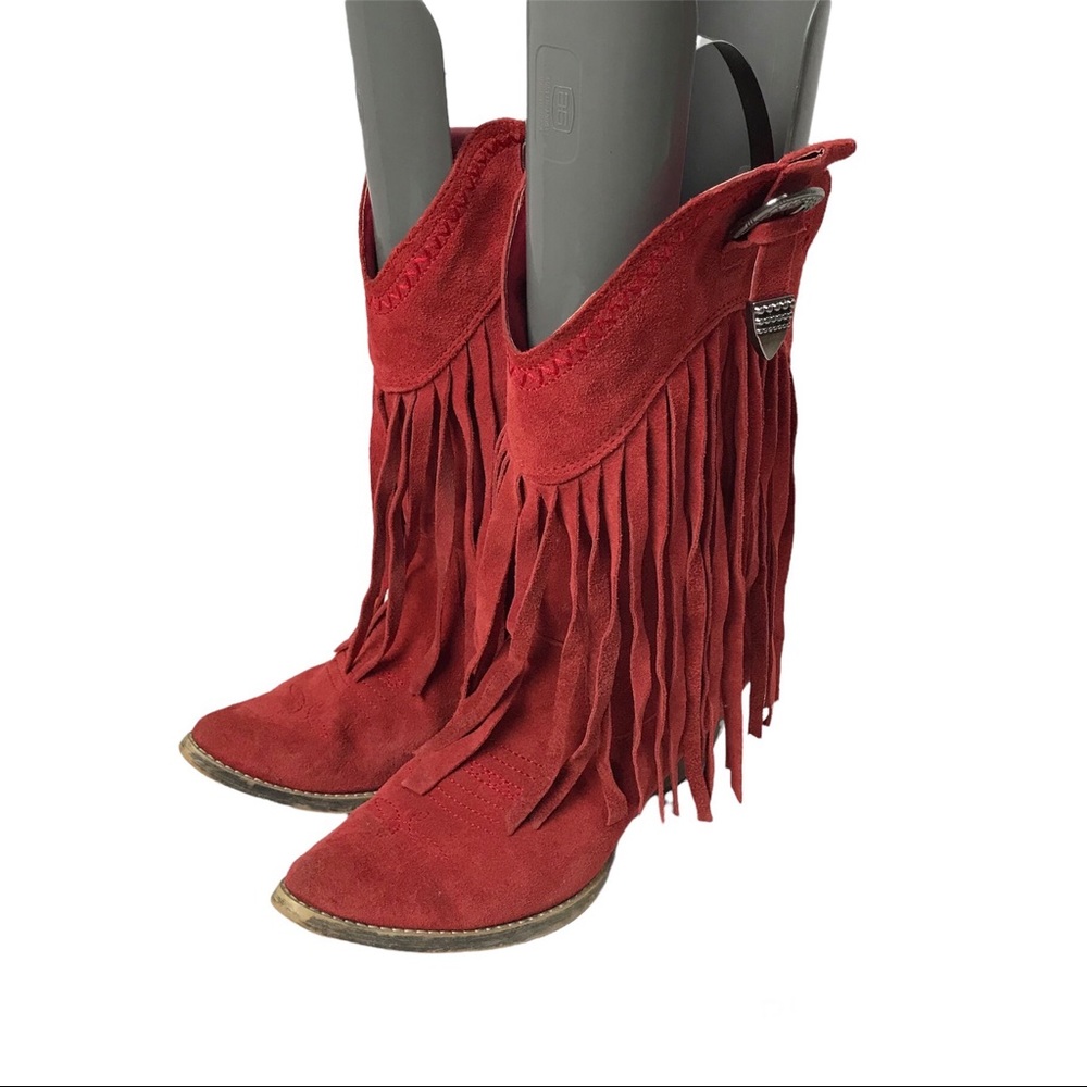 Very Volatile red suede fringe cowboy boots women size  8.5